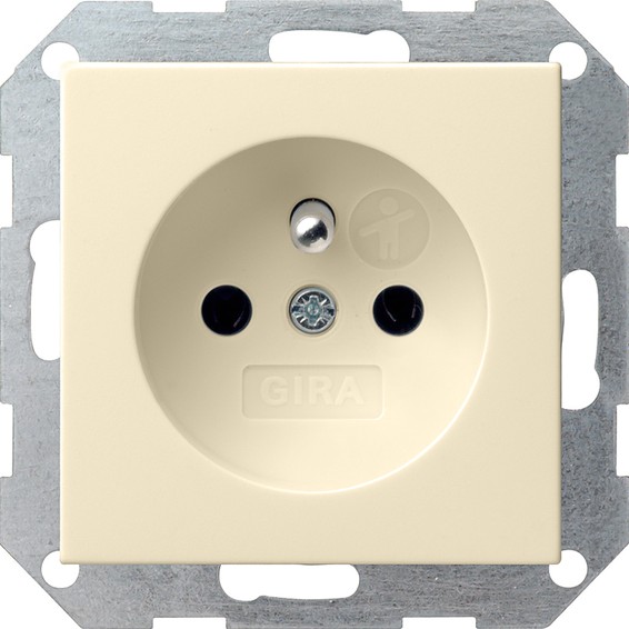 Розетка Gira SYSTEM 55, скрытый монтаж, с заземлением, со шторками, кремовый глянцевый, 048501, G048501