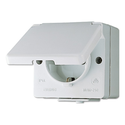 Розетка JUNG WG600, открытый монтаж, с заземлением, белый, 620W
