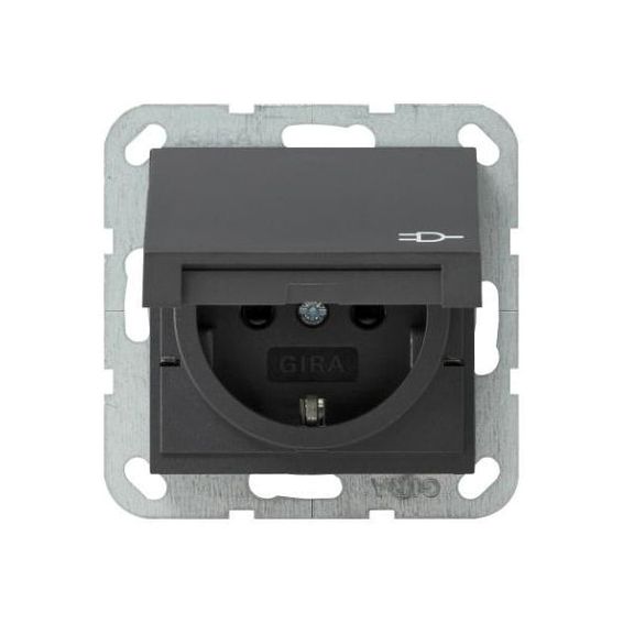 Розетка Gira SYSTEM 55, скрытый монтаж, с заземлением, с крышкой, антрацит, 045428, G045428