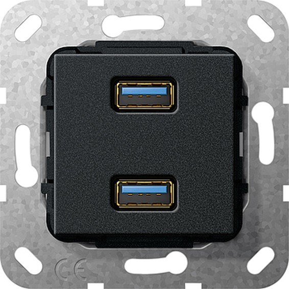 Розетка 2xUSB Gira SYSTEM 55, черный, 568410, G568410