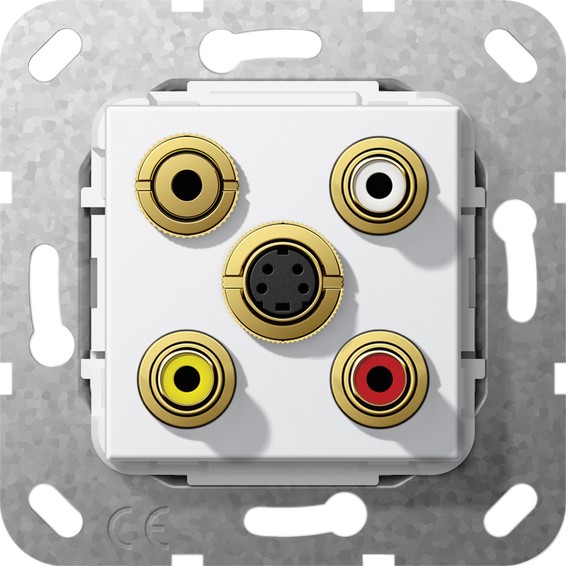 Розетка S-Video+2RCA+mini-jack+композитный Gira SYSTEM 55, белый глянцевый, 566303, G566303