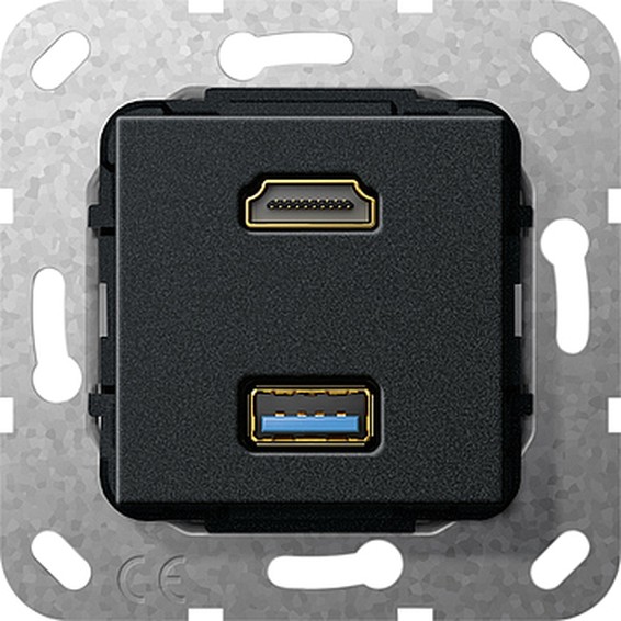Розетка HDMI+USB Gira SYSTEM 55, черный, 567910, G567910