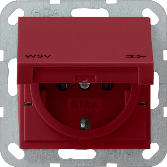 Розетка Gira SYSTEM 55, скрытый монтаж, с заземлением, красный, 010402, G010402
