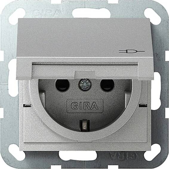 Розетка Gira SYSTEM 55, скрытый монтаж, с заземлением, с крышкой, со шторками, алюминий, 041426, G041426