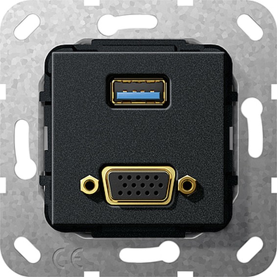 Розетка VGA+USB Gira SYSTEM 55, черный, 568910, G568910