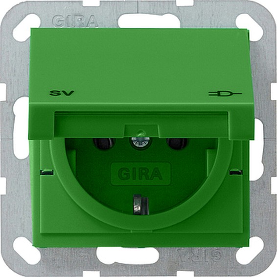 Розетка Gira SYSTEM 55, скрытый монтаж, с заземлением, с крышкой, зеленый, 041502, G041502