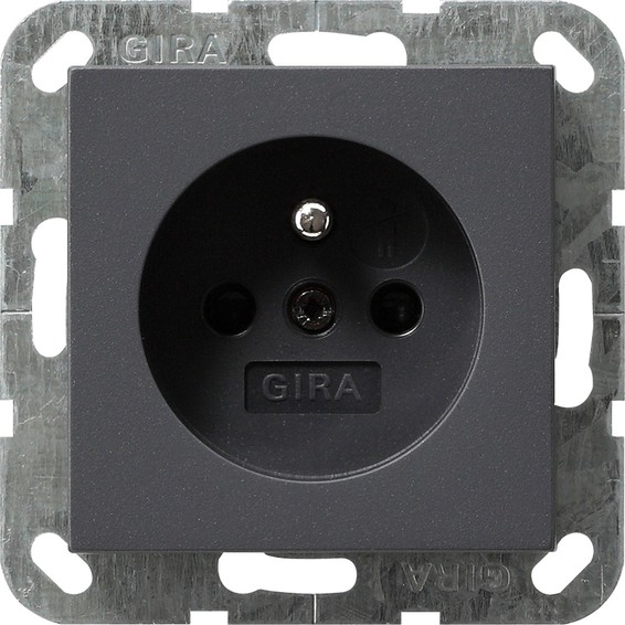 Розетка Gira SYSTEM 55, скрытый монтаж, с заземлением, со шторками, антрацит, 048528, G048528