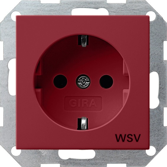 Розетка Gira SYSTEM 55, скрытый монтаж, с заземлением, красный, 044902, G044902