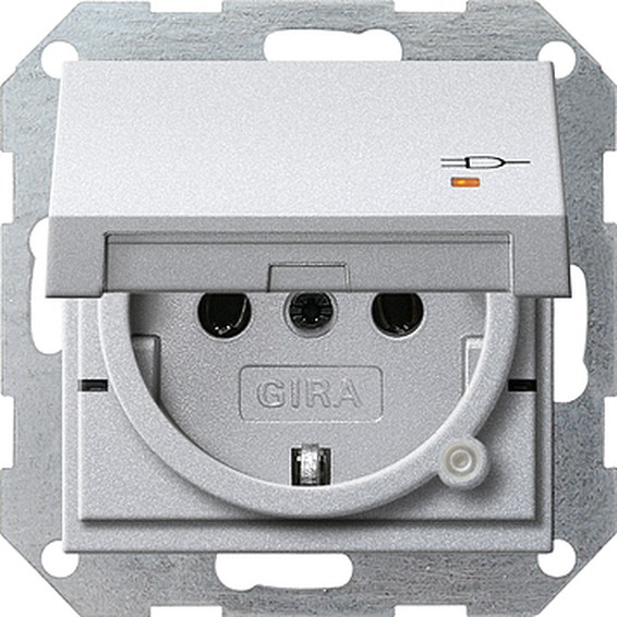Розетка Gira SYSTEM 55, скрытый монтаж, с заземлением, с крышкой, со шторками, алюминий, 276326, G276326