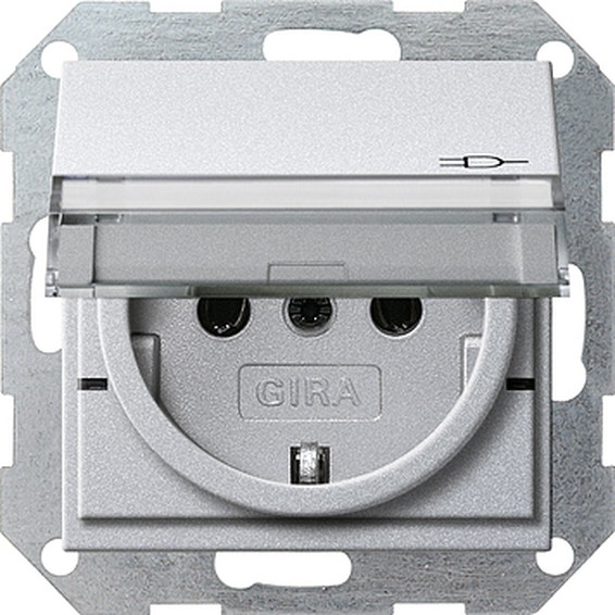 Розетка Gira SYSTEM 55, скрытый монтаж, с заземлением, с крышкой, со шторками, алюминий, 276226, G276226
