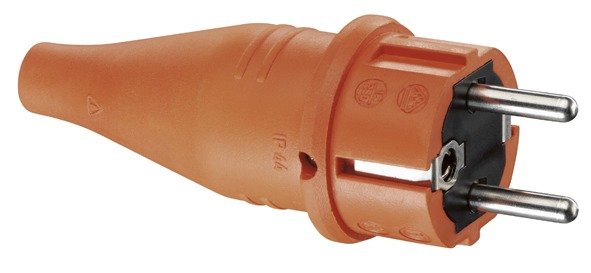 Вилка резиновая с мультизаземлением, IP44 16A 2P+E 250V, оранжевый, 1419170