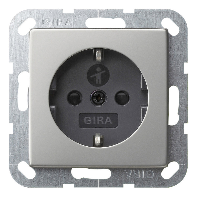 Розетка Gira SYSTEM 55, скрытый монтаж, с заземлением, со шторками, серый, 0453600, G0453600