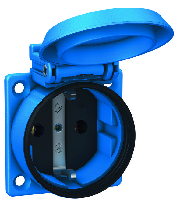Приборная розетка SCHUKOplus термопласт, фланец, IP54 16A 2P+E 250V, синий, 1561050