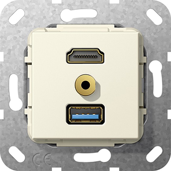 Розетка HDMI+USB+mini-jack Gira SYSTEM 55, бежевый, 568001, G568001