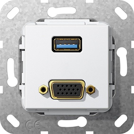 Розетка VGA+USB Gira SYSTEM 55, белый, 568903, G568903