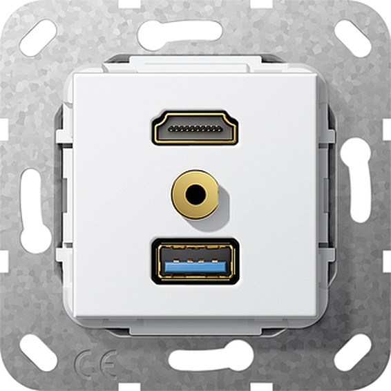 Розетка HDMI+USB+mini-jack Gira SYSTEM 55, белый, 568003, G568003